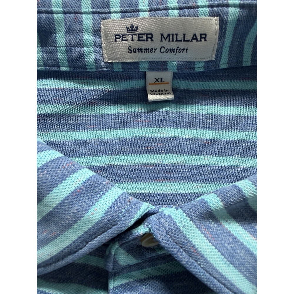 Peter Millar Summer Comfort Men's XL Blue Striped Performance Golf Polo Shirt - Picture 2 of 5